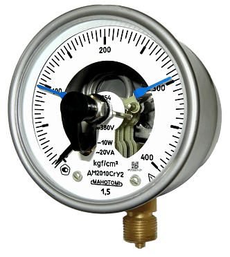 Мановакуумметр ДА2010Сг-Т2-24 кгс/см2-1.5-Ф-Бок.разъём-Д-VI-МП-IP54-G1/2-Обезж.-Безоп.стекло100-Черта-Пл.-Табл.-П.П.С.-П.П.Пас.-ЦСМ-Э