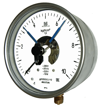 Мановакуумметр ДА2005Сг-Т2-24 кгс/см2-1.5-Ф-Бок.разъём-Д-VI-МП-IP54-G1/2-Обезж.-Безоп.стекло160-Черта-Пл.-Табл.-П.П.С.-П.П.Пас.-ЦСМ-Э