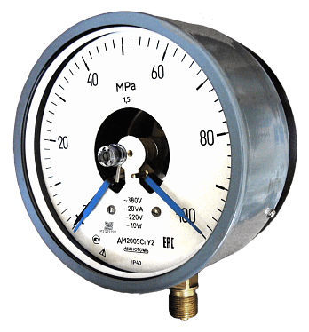 Манометр ДМ2005Сг-Т2-60 кгс/см2-1.5-Ф-Бок.разъём-Д-VI-МП-IP54-М20х1,5-Обезж.-Безоп.стекло160-Черта-Пл.-Табл.-П.П.С.-П.П.Пас.-ЦСМ-Э