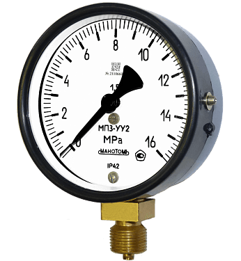 Манометр МП3-УТ2-0,6 МПа-1.5-ОШ-IP53-Ал-G1/2-ЦСМ-П.П.Пас.-Свидет.-Черта-Табл.-Э